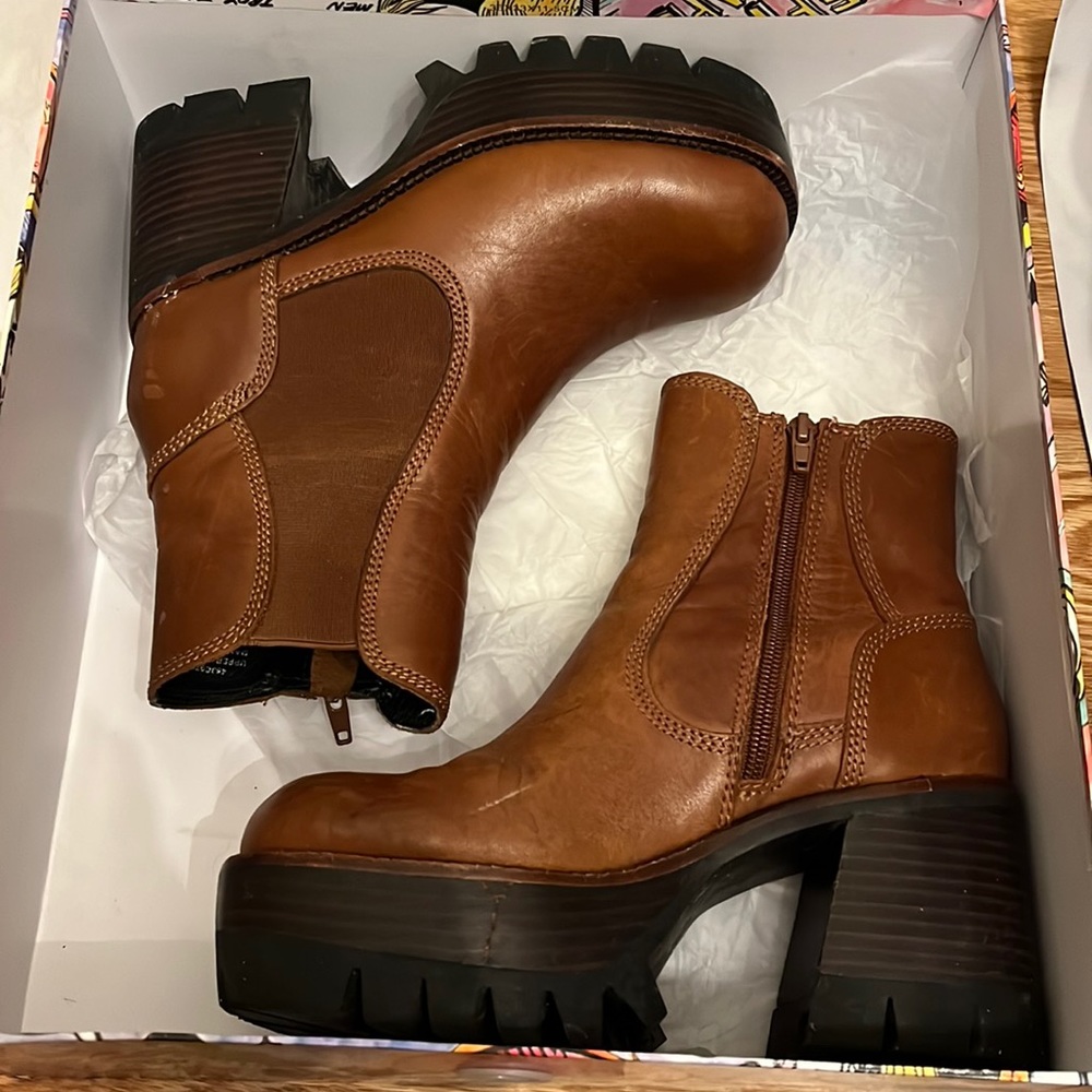 Jeffrey Campbell brown lug sole ankle boots